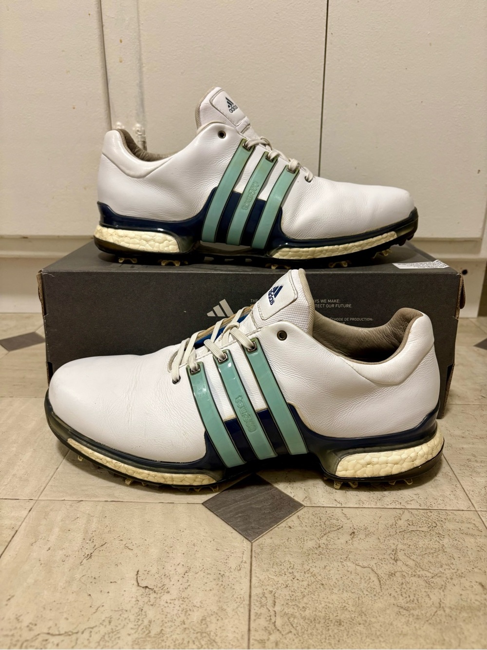 ADIDAS TOUR 360 BOOST GOLF SHOES 2017 SIZE 11 WHITE BLUE Q44938